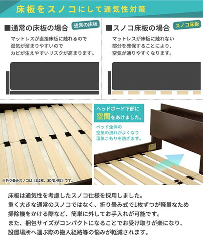 セミダブルベッド SD ベッドフレーム単品 宮付きフロアベッド USBコンセント付き ローベッド