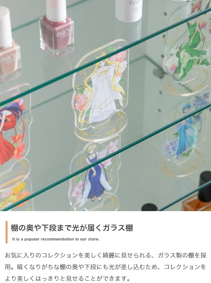 コレクションケース 幅50cm 強化ガラス棚 引き出し付き 推し活 ディスプレイ収納 天然木 フィギュア