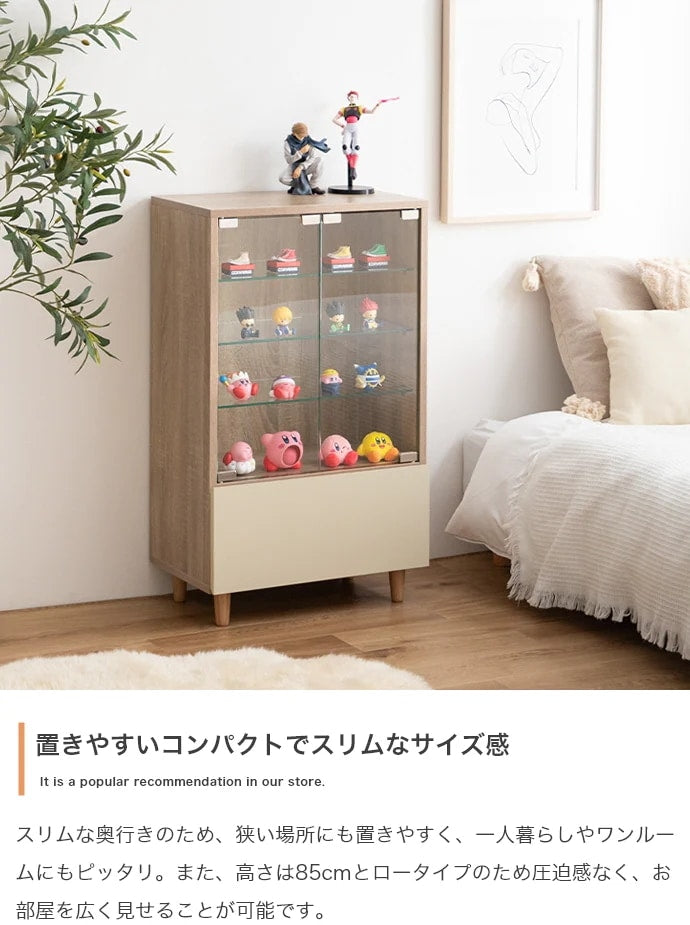 コレクションケース 幅50cm 強化ガラス棚 引き出し付き 推し活 ディスプレイ収納 天然木 フィギュア
