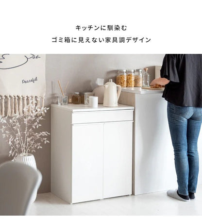 ゴミ箱に見えないゴミ箱 45L x2 天板はレンジ台にも 幅60cm キャスター移動 分別ドロワー 引き出し付き ダストボックス