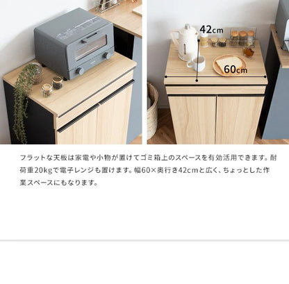 ゴミ箱に見えないゴミ箱 45L x2 天板はレンジ台にも 幅60cm キャスター移動 分別ドロワー 引き出し付き ダストボックス