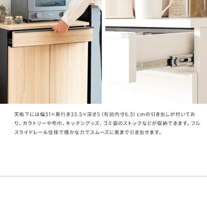 ゴミ箱に見えないゴミ箱 45L x2 天板はレンジ台にも 幅60cm キャスター移動 分別ドロワー 引き出し付き ダストボックス