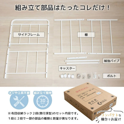 布団収納ワゴンラック 1段 奥行46cm キャスター付き 押し入れ クローゼット 収納 省スペース