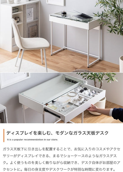 ガラス天板デスク 幅80cm ショーケース 収納が見える PCデスク おしゃれ ディスプレイ 在宅勤務
