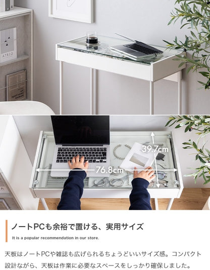 ガラス天板デスク チェアセット 幅80cm ショーケース 収納が見える PCデスク おしゃれ ディスプレイ