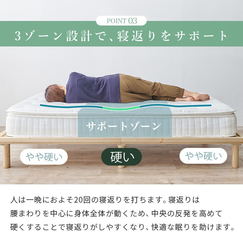 シングルマットレス ピロートップ付き 極厚23cm 竹繊維 ポケットコイル 高反発 一人暮らし 快眠