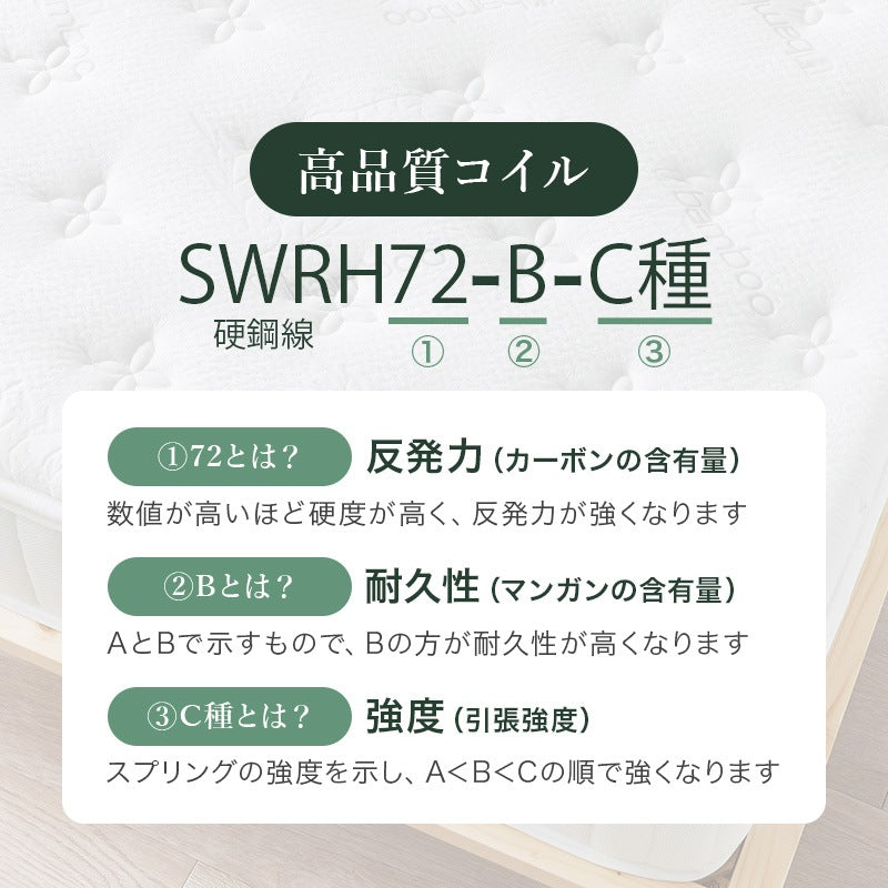 シングルマットレス ピロートップ付き 極厚23cm 竹繊維 ポケットコイル 高反発 一人暮らし 快眠