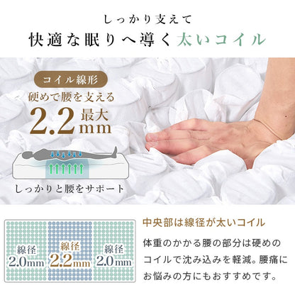 セミダブルマットレス ピロートップ付き 極厚23cm 竹繊維 ポケットコイル 高反発 通気性 快眠
