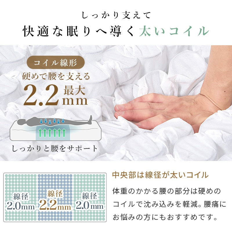 ふかふかピロートップ付き ダブルマットレス D 極厚23cm 竹繊維 ポケットコイルマットレス