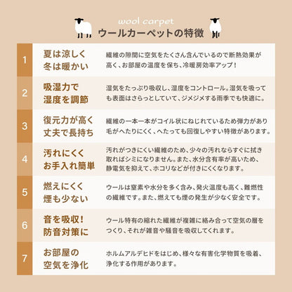 カーペット 江戸間4.5畳 261×261cm 天然ウール100% 防炎 防ダニ 抗菌 オールシーズン