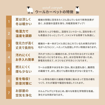 天然ウール100%カーペット 江戸間6帖(約261×352cm) オールシーズン 防炎・防ダニ・抗菌加工