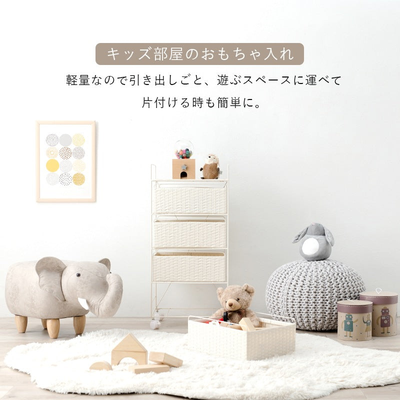 4段ランドリーラック 幅40cm キャスター移動 ラタン調×スチールフレーム