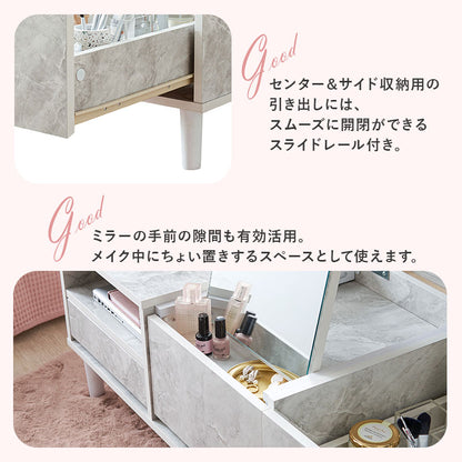 コスメテーブル 大判ミラー 幅95cm ロータイプ 収納多数 ドレッサー 化粧台 ローテーブル兼用
