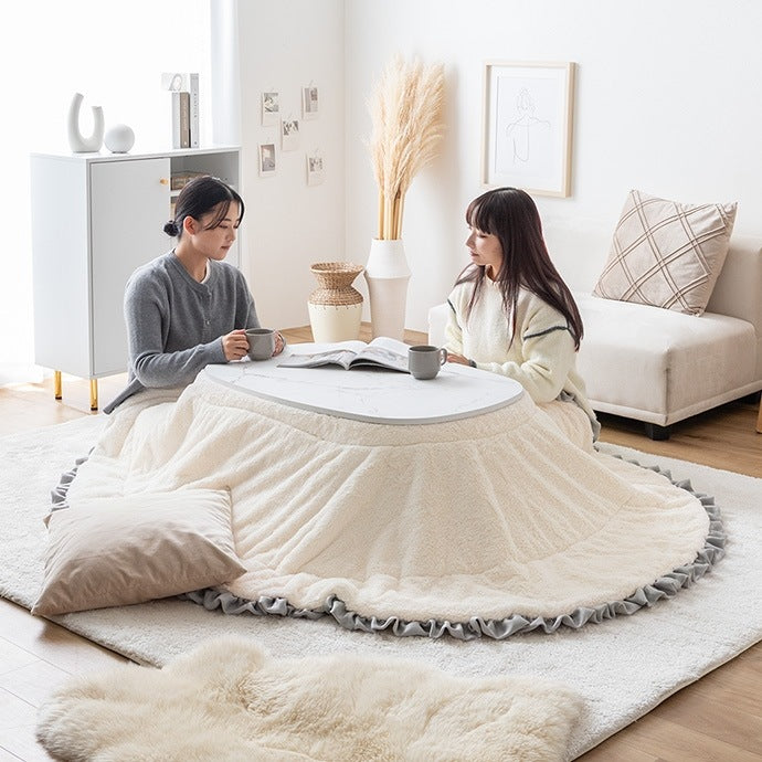 こたつ布団 楕円形 190×220cm フリル付き リバーシブルファー フランネル 薄掛け おしゃれ