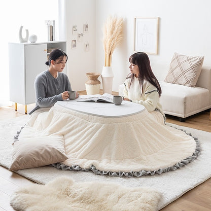 こたつ布団 楕円形 190×220cm フリル付き リバーシブルファー フランネル 薄掛け おしゃれ
