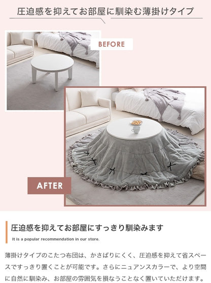 こたつ布団 円形 197cm リバーシブルファー フリル付き 2way 収納バッグ付き おしゃれ 洗える