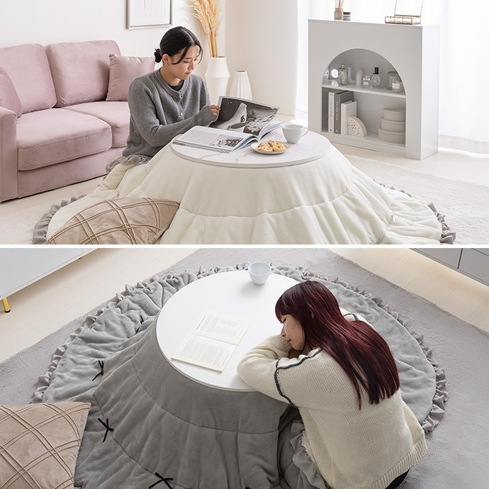 こたつセット 2点 円形テーブル 直径68cm リバーシブル掛け布団 フリル付き おしゃれ 一人暮らし