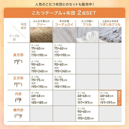 こたつセット 2点 円形テーブル 直径68cm リバーシブル掛け布団 フリル付き おしゃれ 一人暮らし