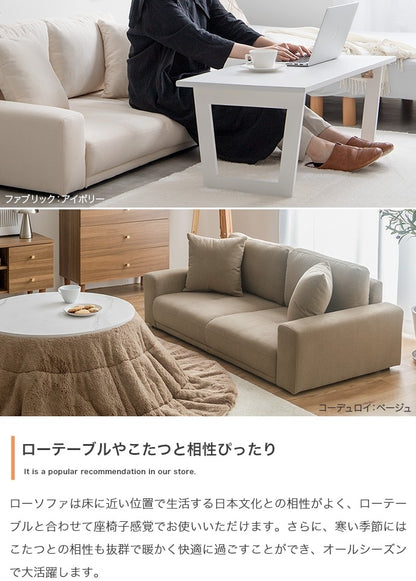 9色展開 ローソファー 2人掛け コンパクト 専用クッション付き 座面奥行46cm