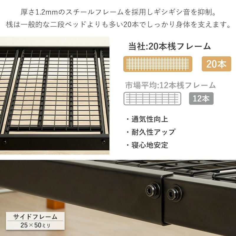 2段ベッド 3way キングベッド ツインベッド兼用 耐荷重250kg サイドガード付き 宮棚 コンセント付き