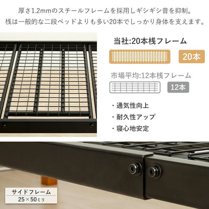 2段ベッド 3way キングベッド ツインベッド兼用 耐荷重250kg サイドガード付き 宮棚 コンセント付き