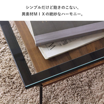 ローテーブル ガラス天板 80×50cm 強化ガラス 収納棚付き センターテーブル アジャスター おしゃれ