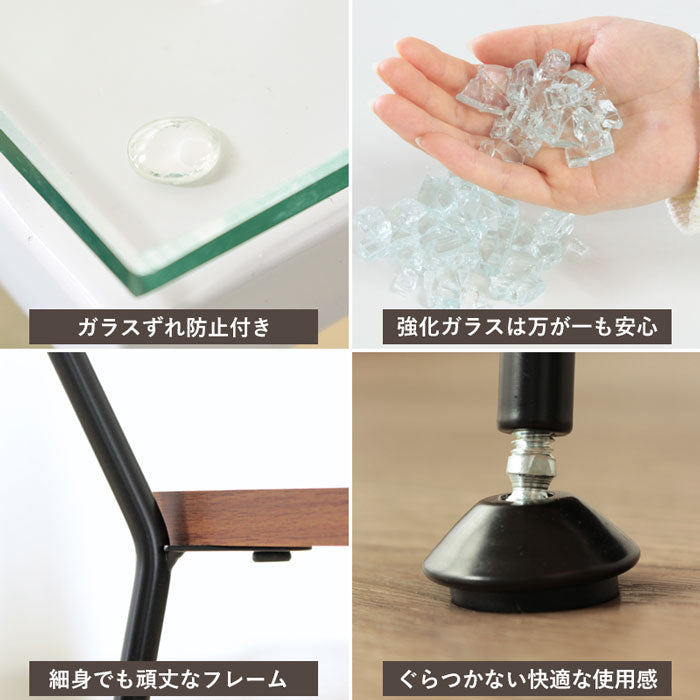 ローテーブル ガラス天板 80×50cm 強化ガラス 収納棚付き センターテーブル アジャスター おしゃれ