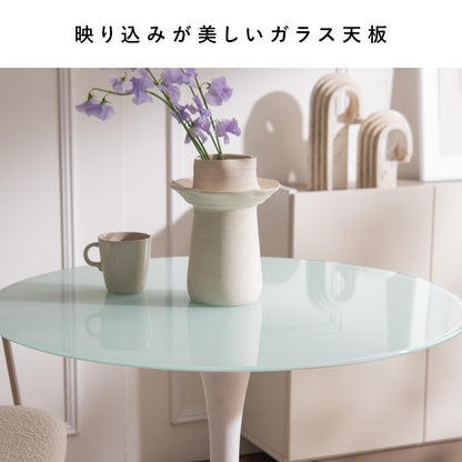 ダイニングテーブル 直径80cm カフェテーブル 強化ガラス スチール脚 スタイリッシュ 砂時計シルエット