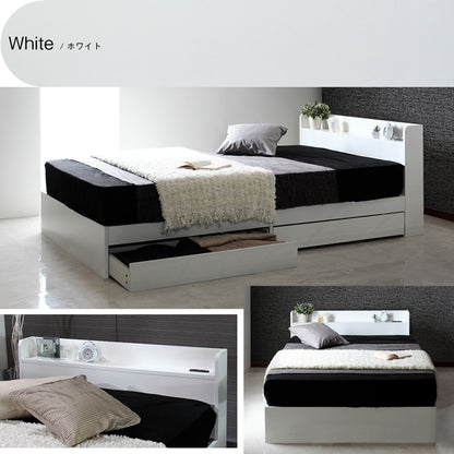 クィーンベッド Q ベッドフレーム 棚付き コンセント付き 引出しx2 高耐久