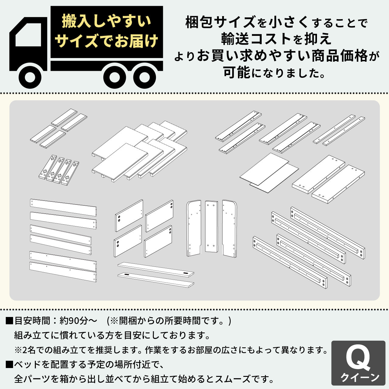 クィーンベッド Q ベッドフレーム 棚付き コンセント付き 引出しx2 高耐久