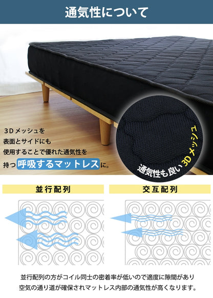 シングルベッド＋高反発ブラックマットレスセット S 棚付き コンセント付き 引き出し2杯