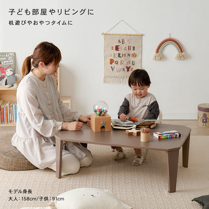 くすみカラーの折りたたみテーブル 角無し 幅90cm コンパクト 折れ脚