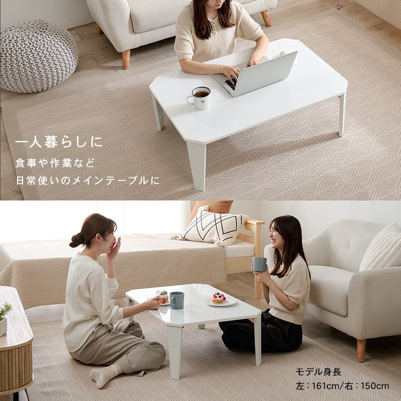 くすみカラーの折りたたみテーブル 角無し 幅90cm コンパクト 折れ脚