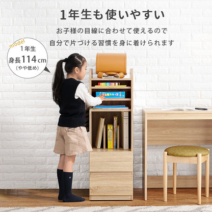 ランドセルラック 幅35cm 引き出し付き サイドフック 隠しキャスター 教科書棚 子供部屋 学習収納