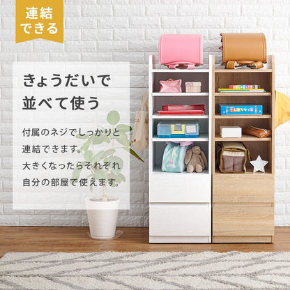ランドセルラック 幅35cm 引き出し付き サイドフック 隠しキャスター 教科書棚 子供部屋 学習収納
