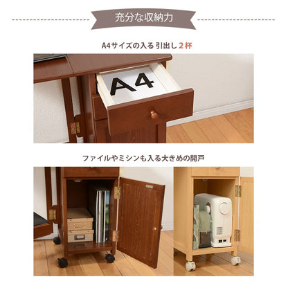 折りたたみデスク 薄型 キャスター付き 引き出し付き PCデスク コンパクト収納 在宅勤務 省スペース
