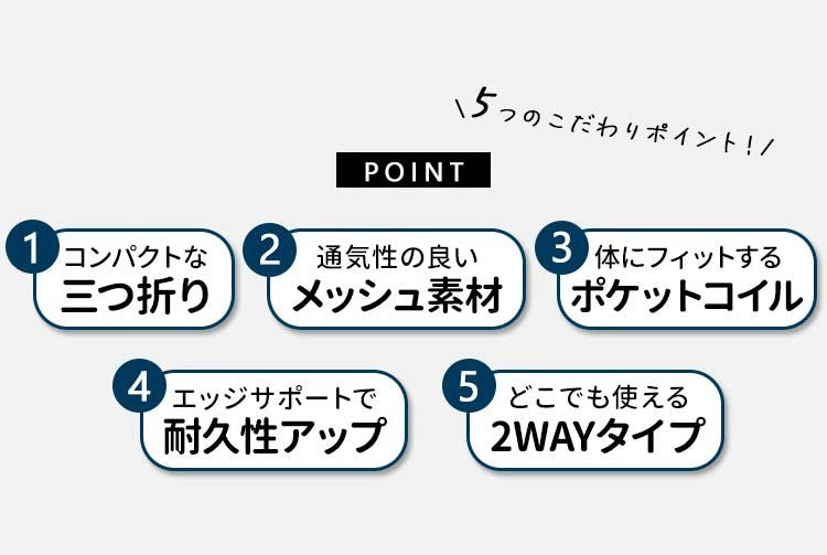 マットレス スモールセミシングル 三つ折り ポケットコイル 高反発 厚さ10cm 折りたたみ 収納