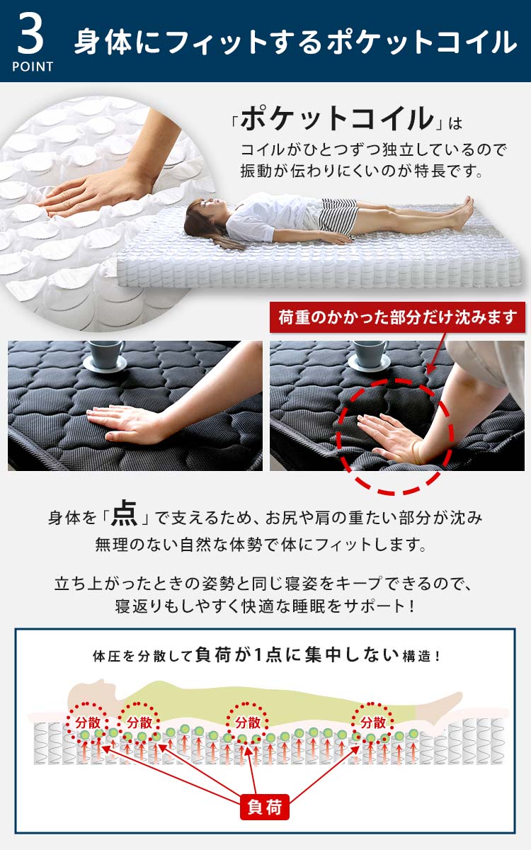 マットレス スモールセミシングル 三つ折り ポケットコイル 高反発 厚さ10cm 折りたたみ 収納