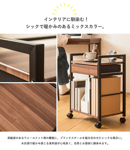サイドワゴン 引き出し付き 幅43cm デスク横 サイドテーブル キッチンワゴン キャスター付き オフィス