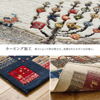 ラグマット 140×200cm 天然ウール ハンドメイド インド製 床暖房対応 ホットカーペット 手織り