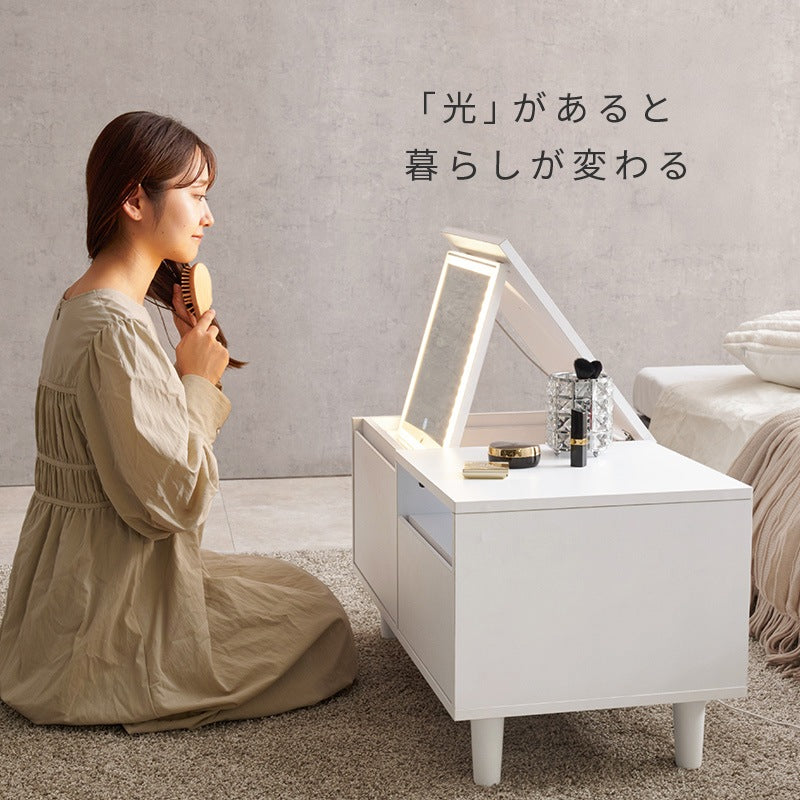 ドレッサーテーブル LED女優ミラー 幅80cm コスメ収納 ロードレッサー 白 メイク収納
