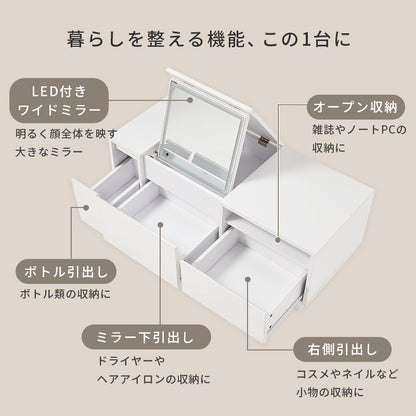 ドレッサーテーブル LED女優ミラー 幅95cm コスメ収納 ロードレッサー 白 メイク収納