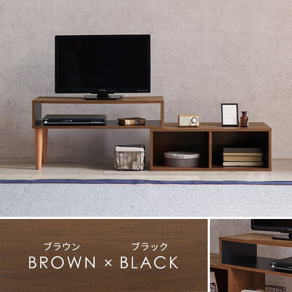 伸縮テレビ台 幅75-135cm ローボード L字／コーナー／斜め ディスプレイ収納 サイドボード