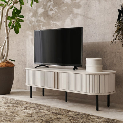 テレビ台 ローボード 楕円形 幅119cm 和モダン ガタつき調整 おしゃれ 曲線デザイン 収納
