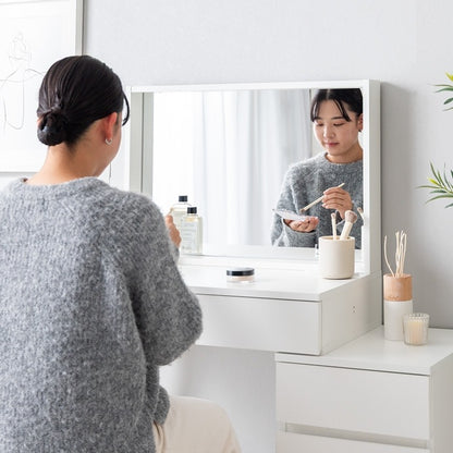 ドレッサーデスク チェスト付き 大判ミラー 引き出し 大容量収納 転倒防止 コスメ収納 化粧台