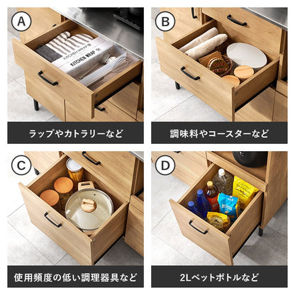 耐熱キッチンカウンター ステンレス天板 キャビネット 幅120cm コンセント付き 食器棚 スタイリッシュ ワイドタイプ