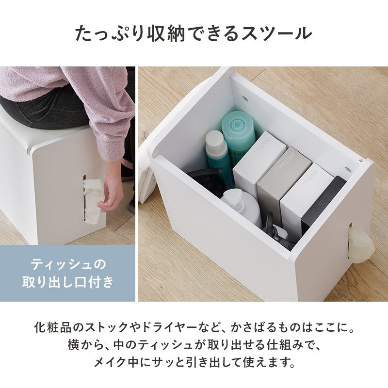 LED 女優2wayドレッサー／デスク + スツールセット 幅50cm コンセント 収納 ティッシュケース 角度調整ミラー 白