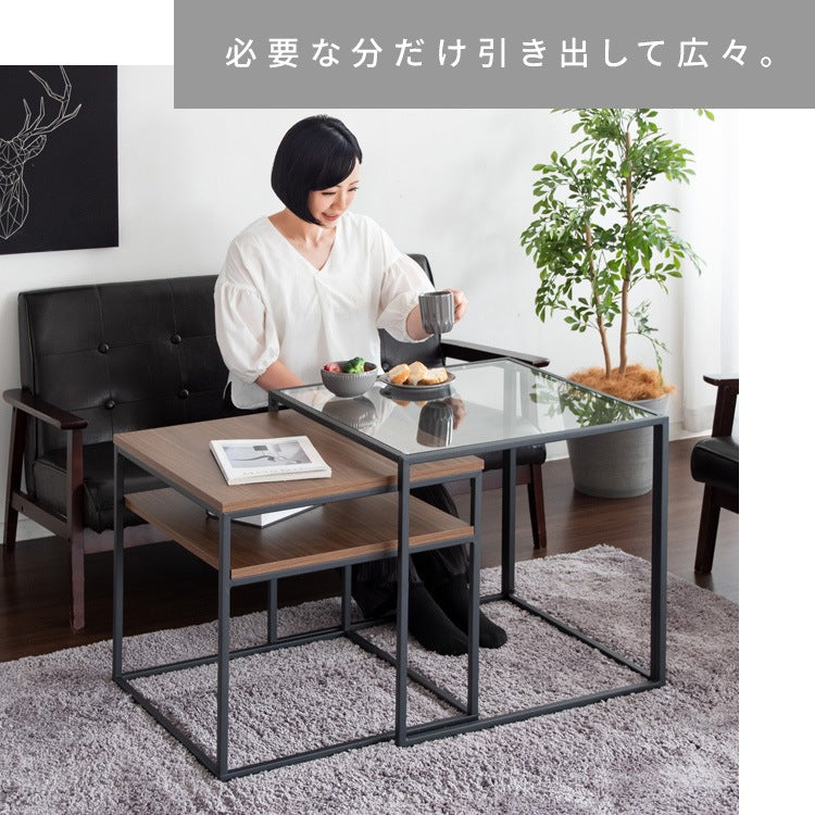 ネストセンターテーブル （ガラステーブル + 棚付きテーブル） テーブルセット ソファーテーブル 高級感 ハイタイプ スタイリッシュ