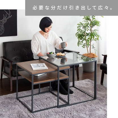 ネストセンターテーブル （ガラステーブル + 棚付きテーブル） テーブルセット ソファーテーブル 高級感 ハイタイプ スタイリッシュ
