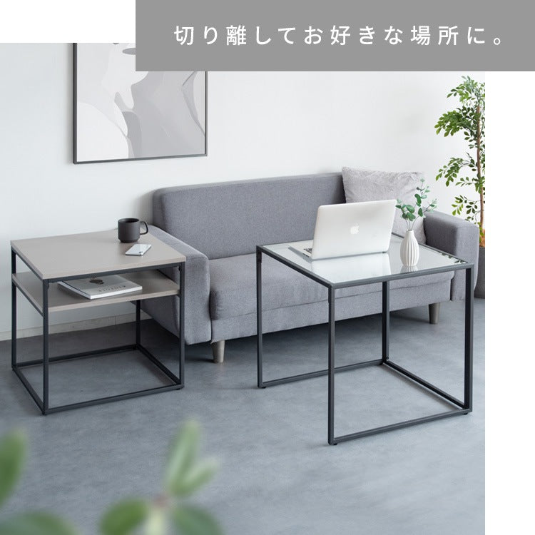 ネストセンターテーブル （ガラステーブル + 棚付きテーブル） テーブルセット ソファーテーブル 高級感 ハイタイプ スタイリッシュ